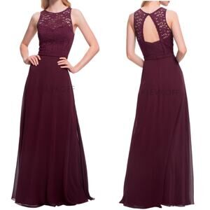 Bill Levkoff Burgundy Dress Sweetheart Halter High Neck Open Back Formal Maxi 14